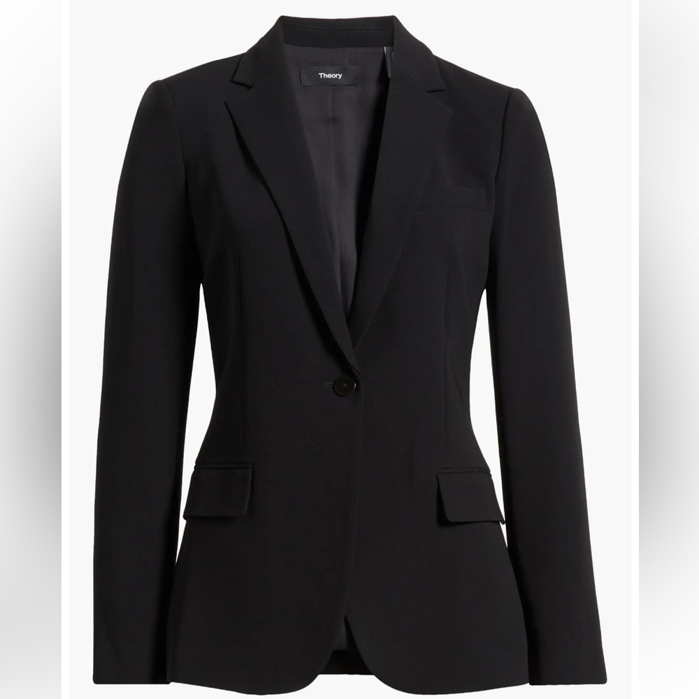 Theory Classic Staple Blazer 2 Black Gabardine Notched Collar Single Button